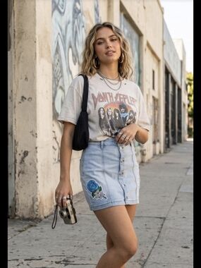 NWT Juicy Juicy Couture Tattoo High Waisted Button Front Denim Skirt, Size…